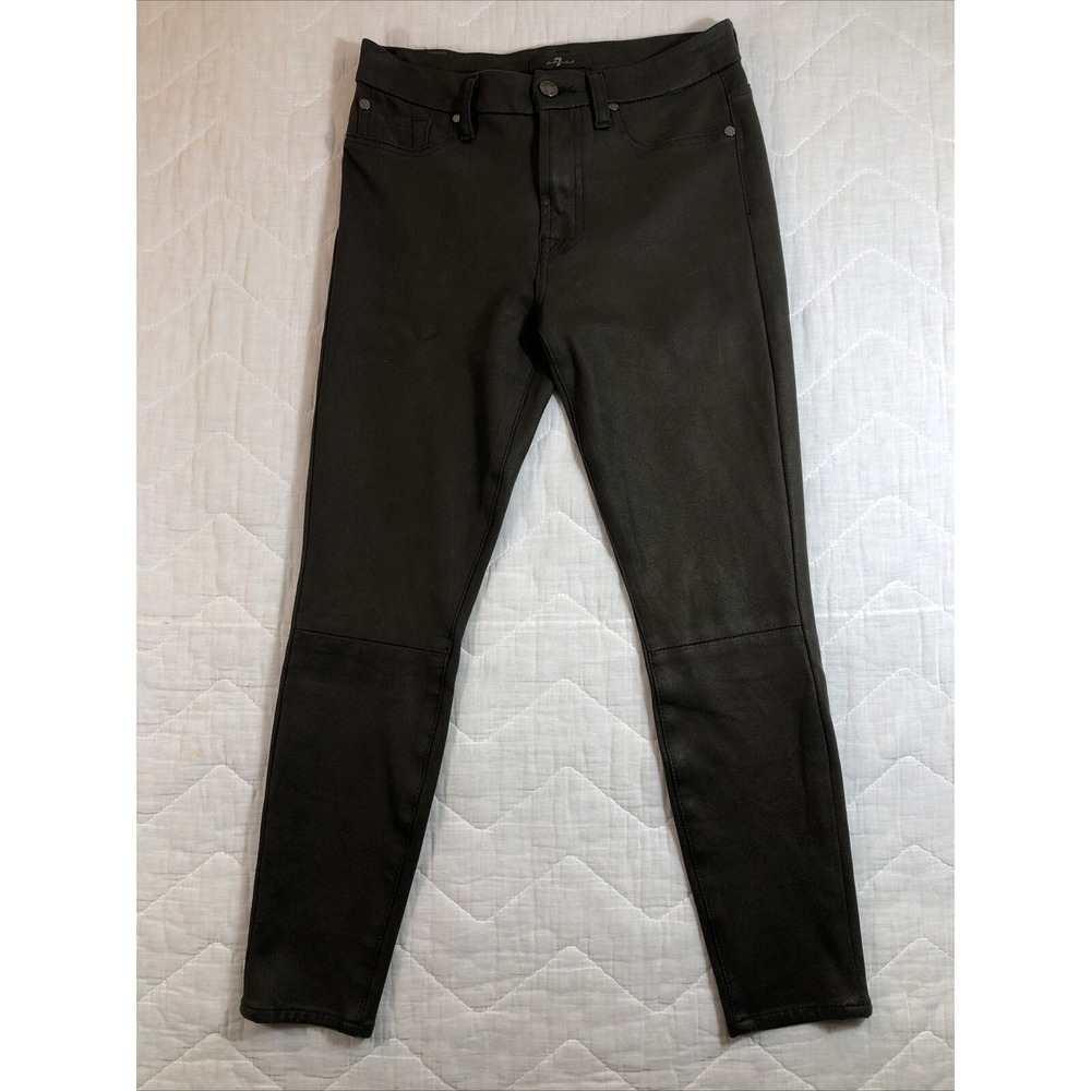 7 For‎ All Mankind Pants Women's 27 Green Faux Leather Ankle Skinny Mid Rise